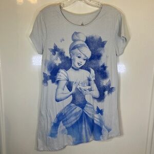 Disney Cinderella Portrait Blue Short Sleeve Shirt Sz M Glitter Accent Worn 2x